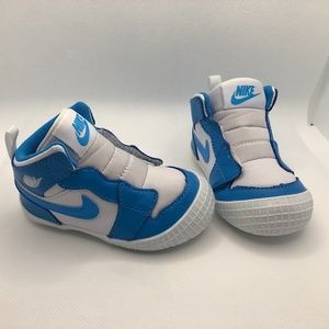 Blue and white soft bottom baby Jordans